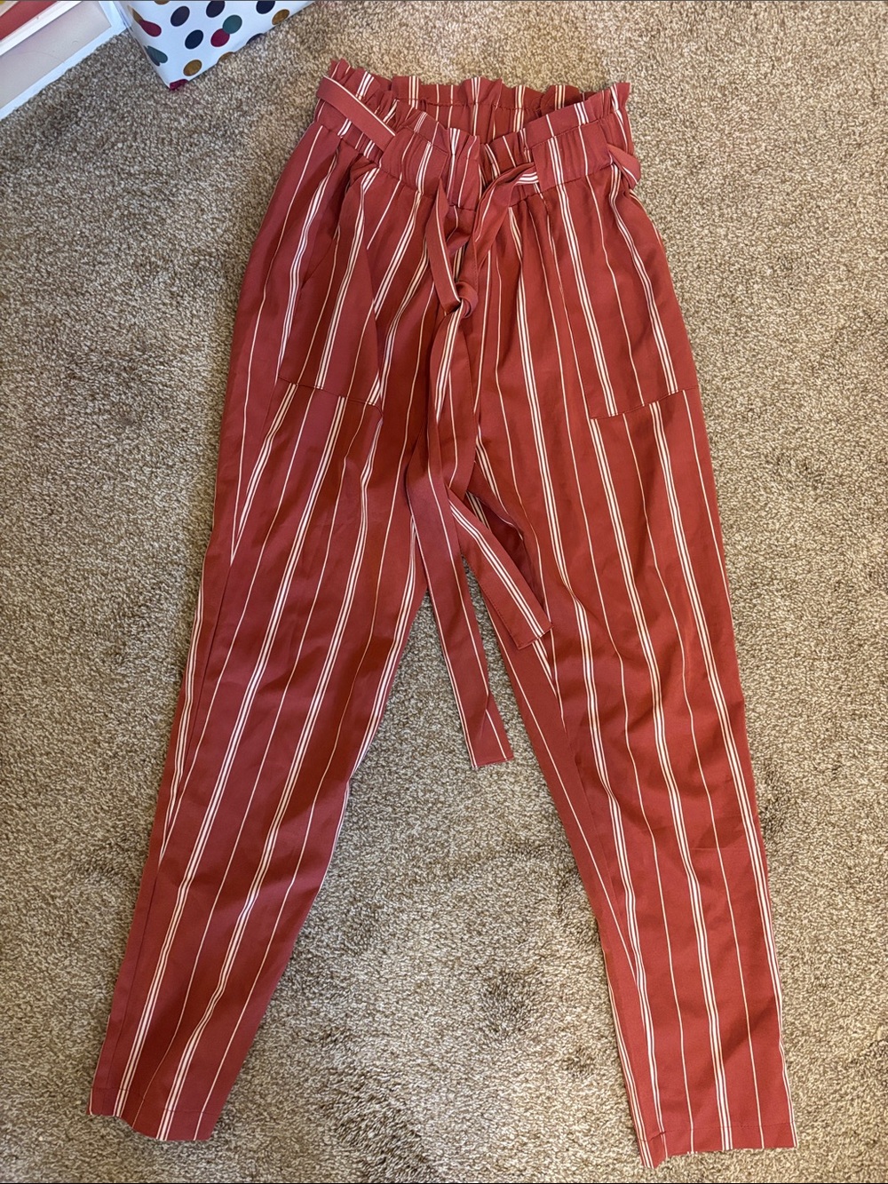 Streetwear Society Rust Striped Paperbag Waist Trousers